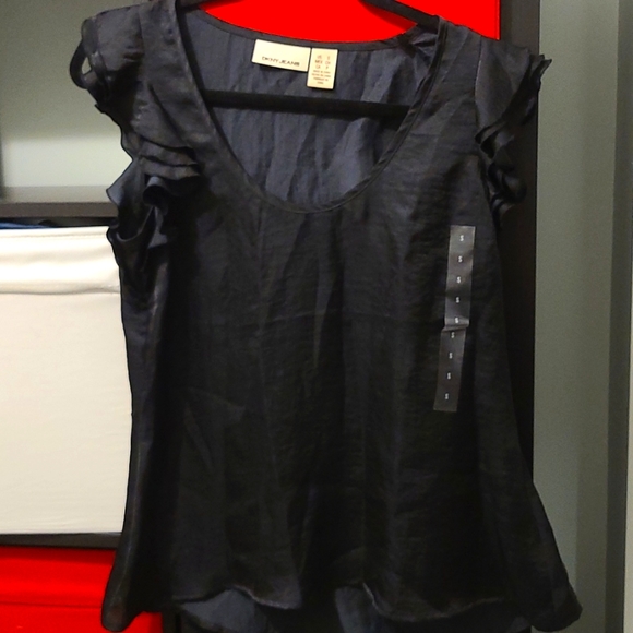 DKNY dress top with ruffle sleeves, Black - Picture 1 of 4